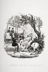 ウィンクル氏は、1837年に発行されたチャールズディケンズ（1812-70）の「The Pickwick Papers」のイラストから、難治性のスティードを落ち着かせる
